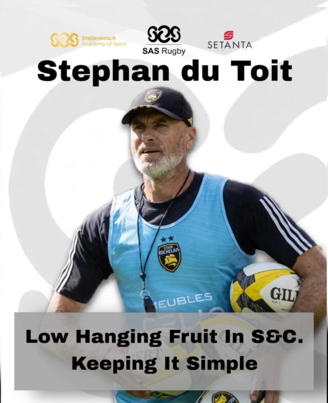 S&C coach, Stephan du Toit, joins the SAS Rugby Coaches Seminar to speak on Low Hanging Fruit in S&C: Keeping It Simple.

The easy, high-impact fixes that build stronger, more robust players, without overcomplicating it.

A must for any coach who wants more from less. Register now https://www.sasrugby.com/programmes/coaches-seminar/#apply